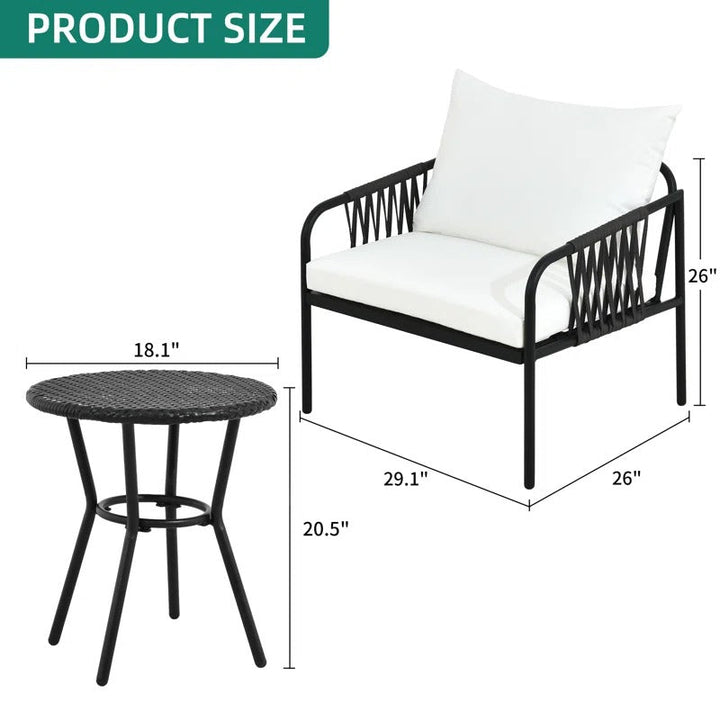 Rulos Outdoor Patio Seating Set 2 Chairs and 1 Table Set (Black)