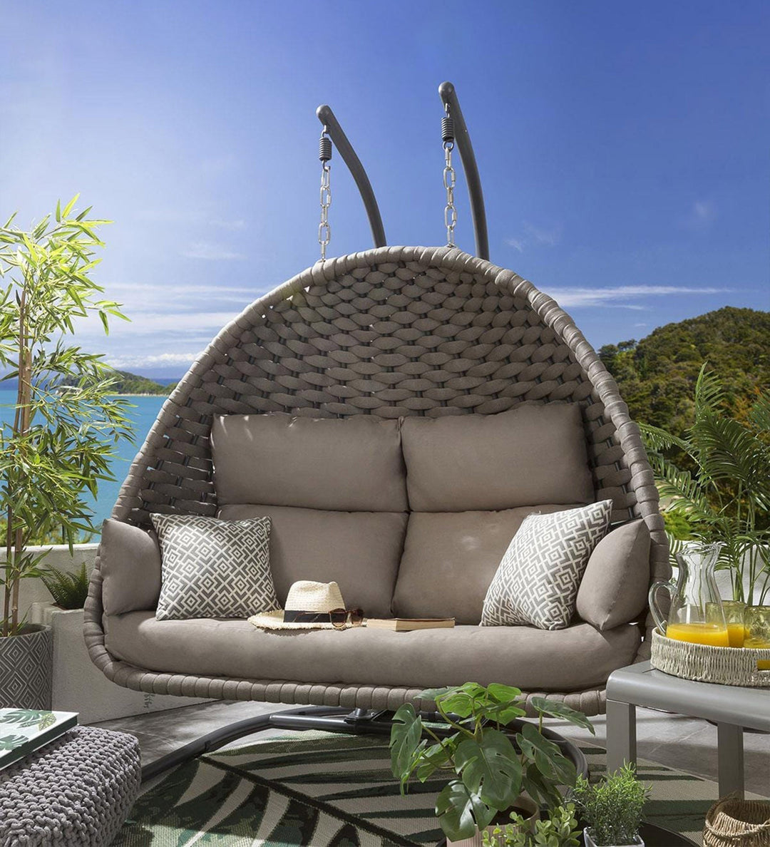 Afon Double Seater Hanging Swing With Stand For Balcony Garden Swing (Silk Grey) Braid & Rope - Swings