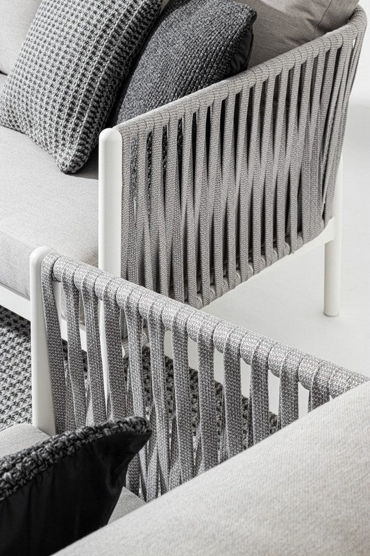 Aksu Outdoor Garden Balcony Sofa Set 3 Seater , 2 Single Seater and 1 Center Table Set, Braid & Rope (White + Grey)