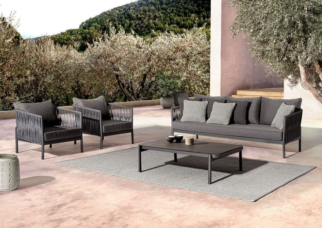 Luxo Outdoor Garden Balcony Sofa Set 3 Seater and 2 Single Seater With 1 Center Table Set, Braid & Rope (Dark Grey)