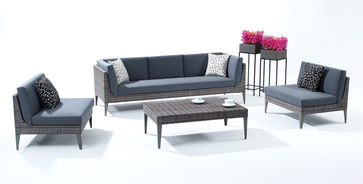 Euvan Outdoor Garden Balcony Sofa Set 3 Seater and 2 Single Seater With 1 Center Table Set (Brown + Navy Blue)