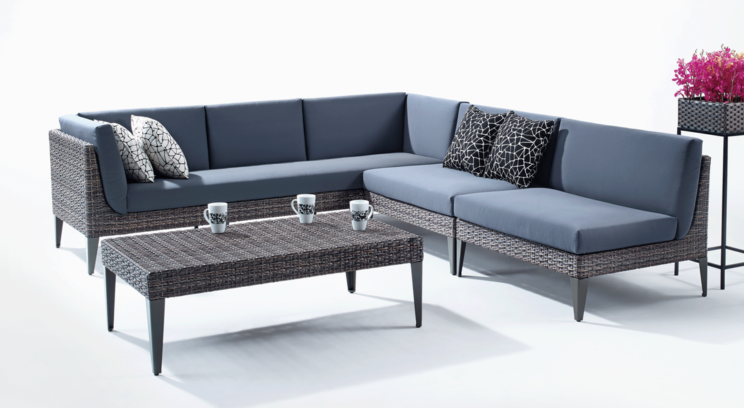 Euvan Outdoor Garden Balcony Sofa Set 3 Seater and 2 Single Seater With 1 Center Table Set (Brown + Navy Blue)