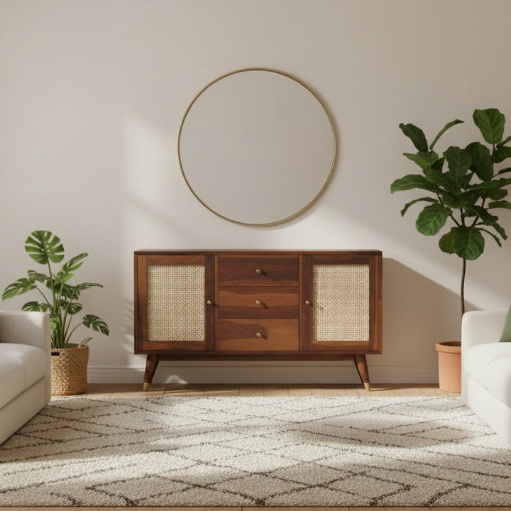 Xuan Sheesham Wood Cane Cabinet and Sideboard