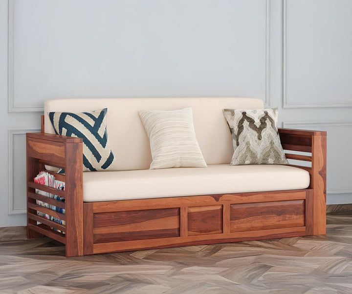 Artem Solid Wood Sheesham Sofa Cum Bed | Solid Wood Sofa Come Bed (Honey Finish)