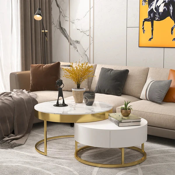 Artus Marble And Wooden Nesting Tables With Storage Coffee Tables