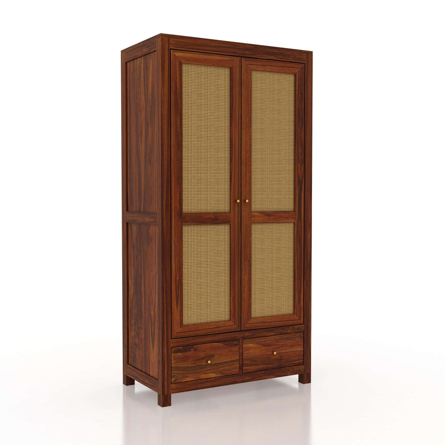 Syrus Two Door Solid Sheesham Wood Wardrobe Cane