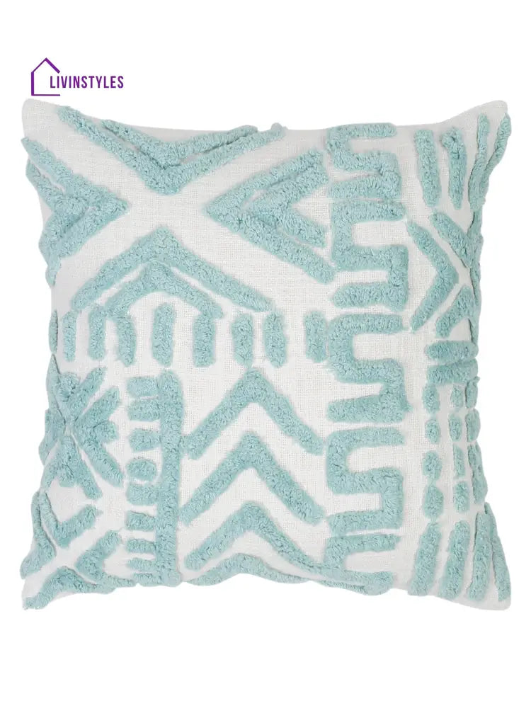 100% Cotton Tufted Aqua Cushion Cover Set Of 2 (18X18 Inch)