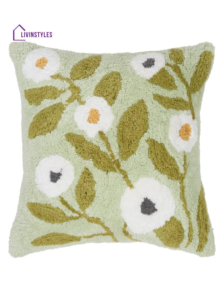 100% Cotton Tufted Green Color Cushion Cover Set Of 2 (18X18 Inch)