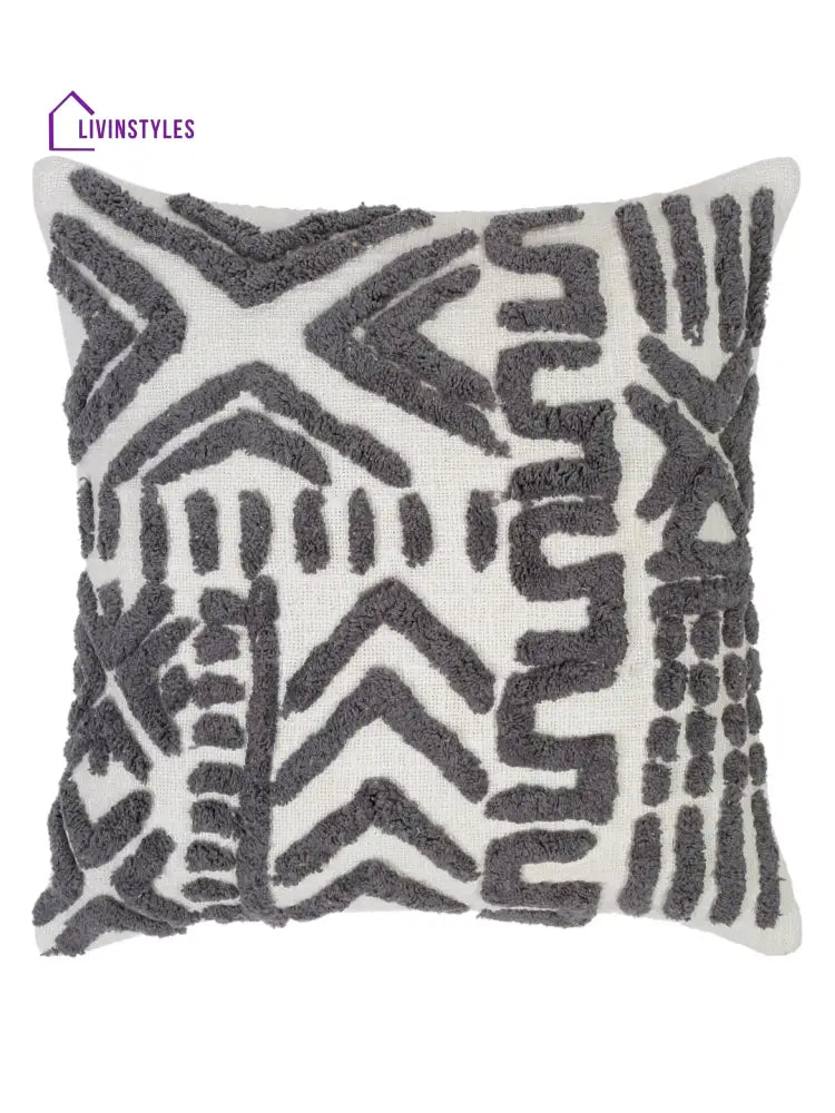 100% Cotton Tufted Gret Cushion Cover Set Of 2 (18X18 Inch)