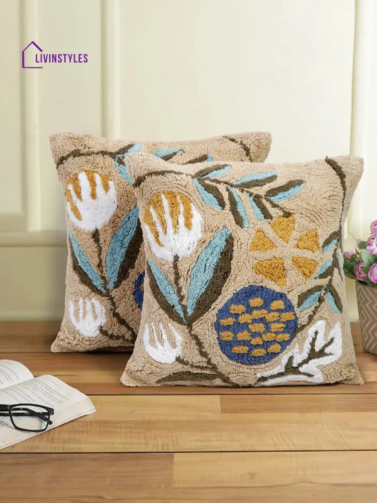 100% Cotton Tufted Multi Color Cushion Cover Set Of 2 (18X18 Inch)