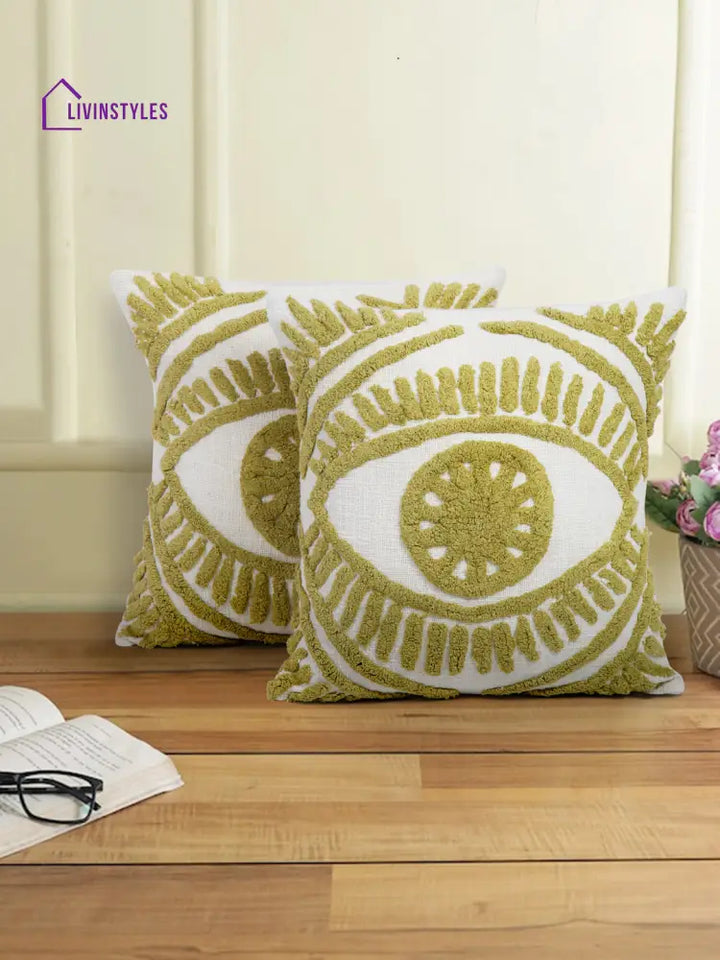 100% Cotton Tufted Olive Green Cushion Cover Set Of 2 (18X18 Inch)