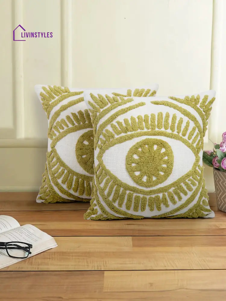 100% Cotton Tufted Olive Green Cushion Cover Set Of 2 (18X18 Inch)