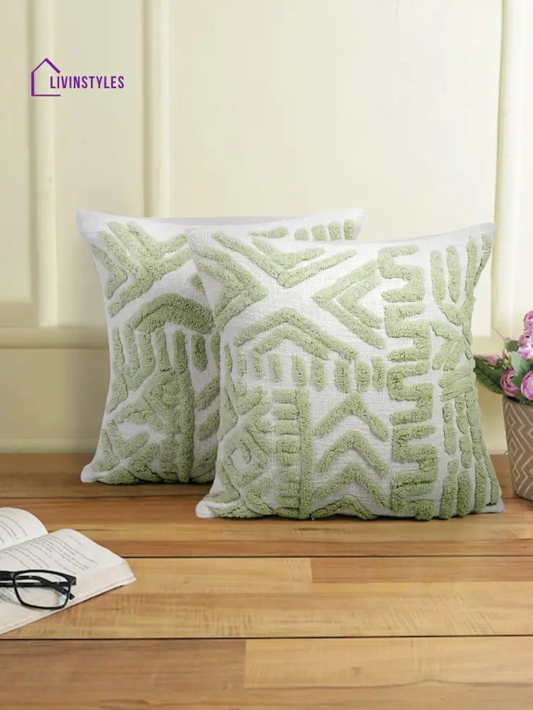 100% Cotton Tufted Sage Green Cushion Cover Set Of 2 (18X18 Inch)