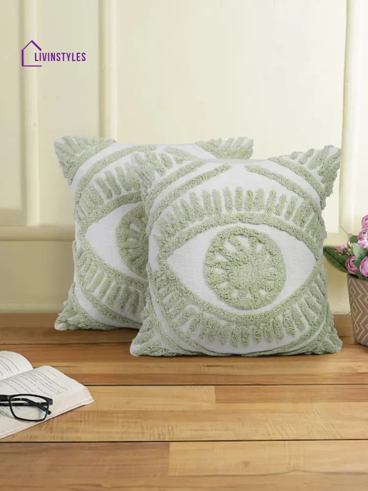 100% Cotton Tufted Sage Green Cushion Cover Set Of 2 (18X18 Inch)