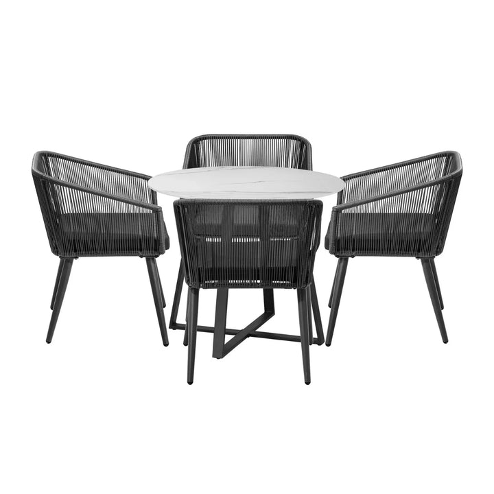 Galilea 5-Piece Outdoor Patio Dining Set with Rope Chairs & Marble-Top Table