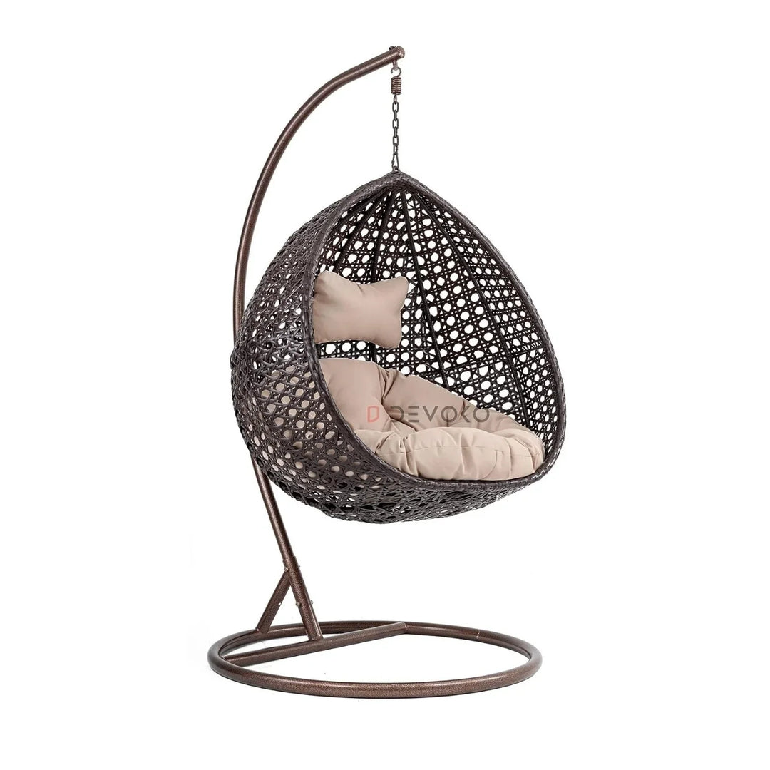 Single Seater Rattan & Wicker Swing (Dark Brown and Cream)
