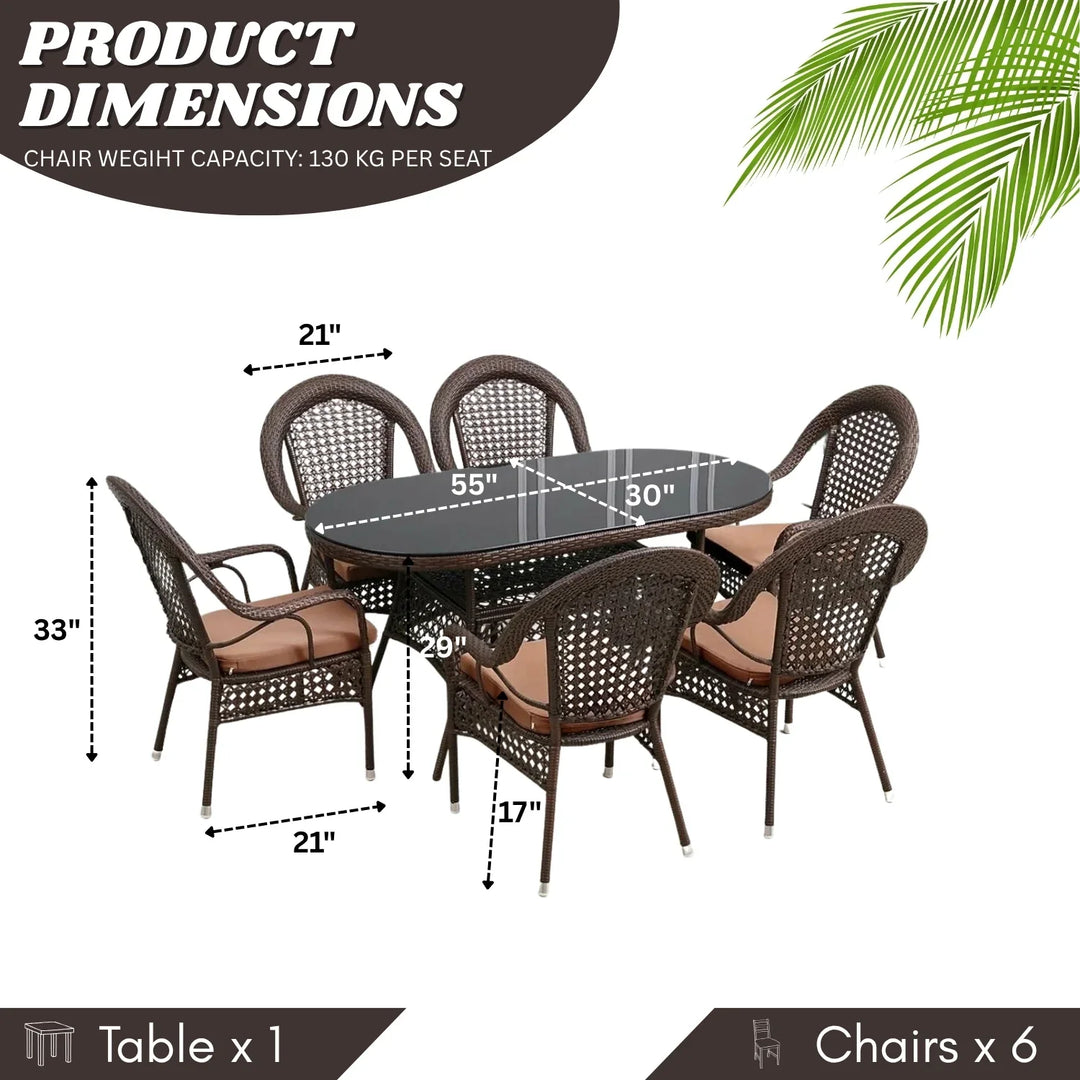 Ghazal Outdoor All-Weather Resistant Rattan Wicker 7-Piece Dining Set