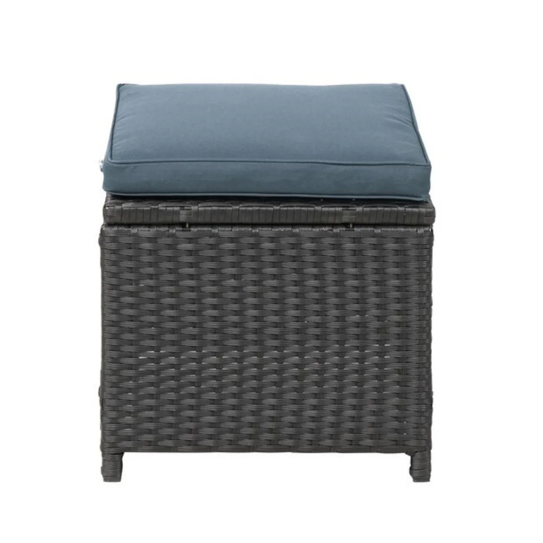 Zuzanna 5-Piece Wicker Patio Conversation Set (Dark Brown/ Cyan Blue)