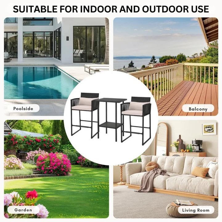 Walburga Outdoor Rattan Wicker Bar Set With 2-Tier Table