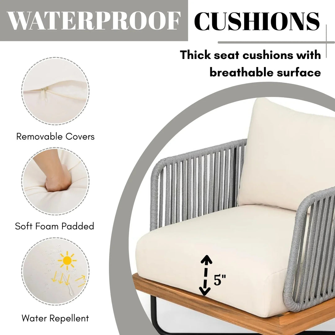 Navisha Outdoor 6-Piece Rope Woven Conversation Sofa Set with Wooden Top Table