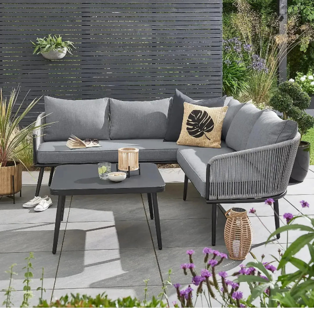 Fozia Outdoor Rope  L-Shaped Conversation Sofa Set
