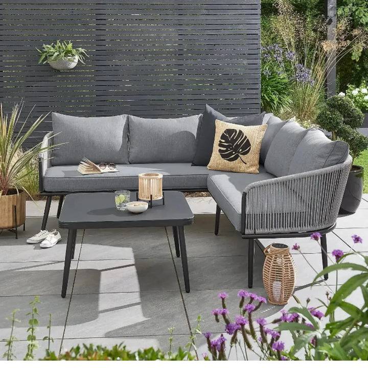 Fozia Outdoor Rope  L-Shaped Conversation Sofa Set