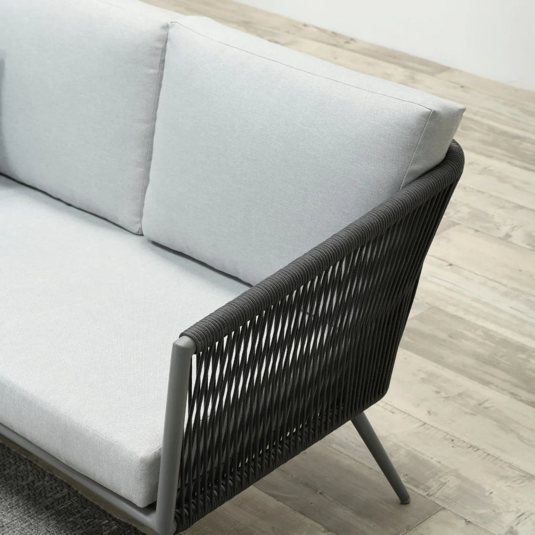 Teresa 5-Seater Outdoor Rope Patio Sofa Set with Glass Top Tables (Black & Grey)