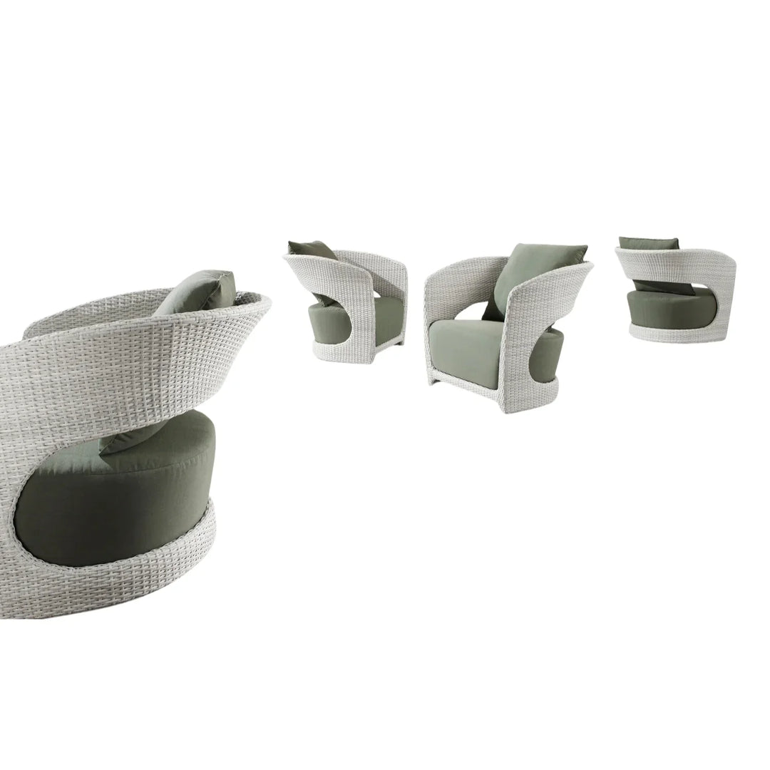 Outdoor White Rattan Wicker Sofa Chairs With Glass Top Table