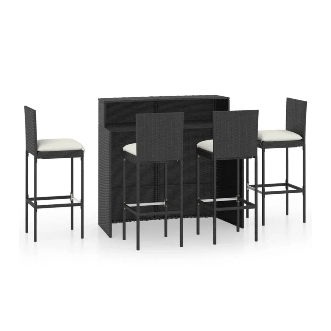 Qing 5-Piece Outdoor Rattan Wicker Bar Set with Wicker Top Table