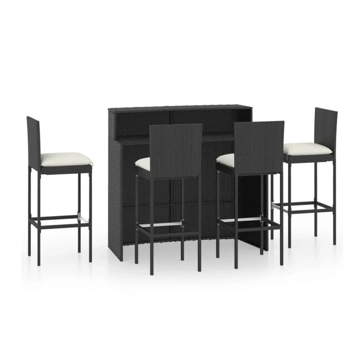 Qing 5-Piece Outdoor Rattan Wicker Bar Set with Wicker Top Table