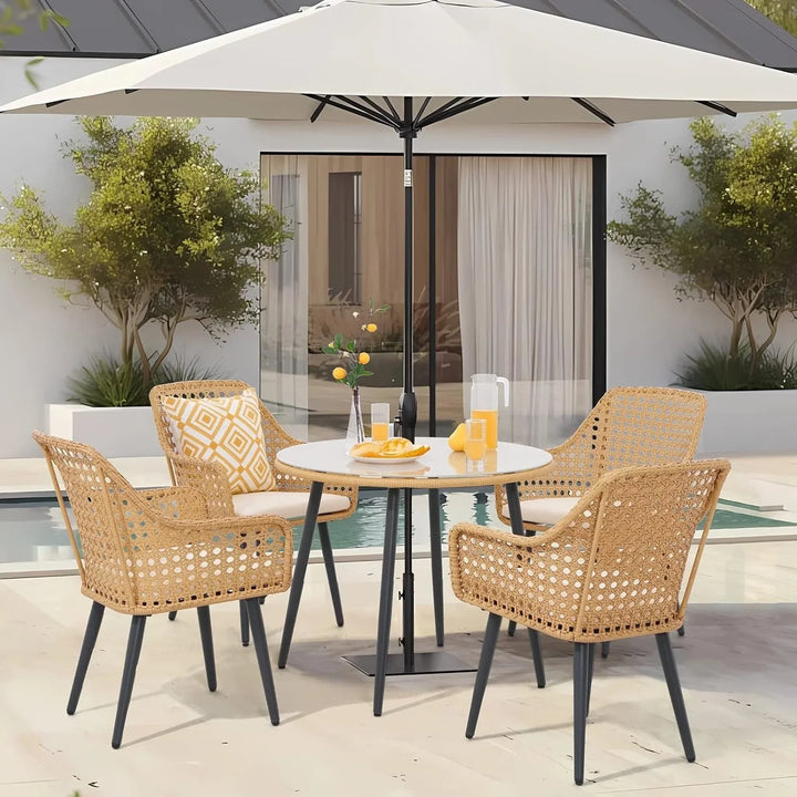 Beatriz 5-Piece Outdoor Patio Dining Set with Rattan Chairs & Glass Top Table