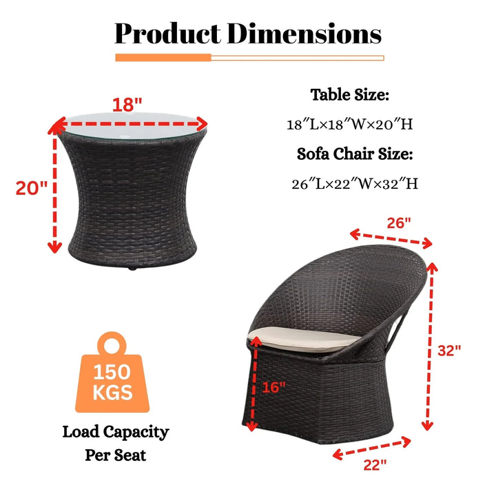 Aaradhya 3-Piece Outdoor Rattan Wicker Patio Set