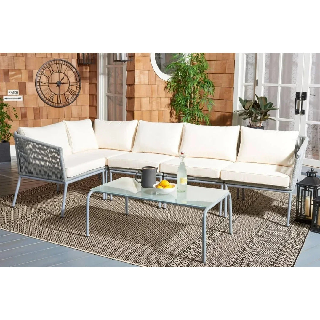 Adele Outdoor Grey Rope L-Shape All Weather Sectional Sofa Set