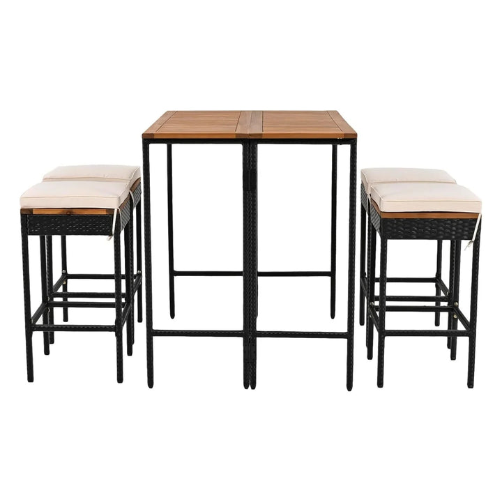 Mirabelle 5-Piece Outdoor Rattan Wicker Bar Set with Wooden Top Table