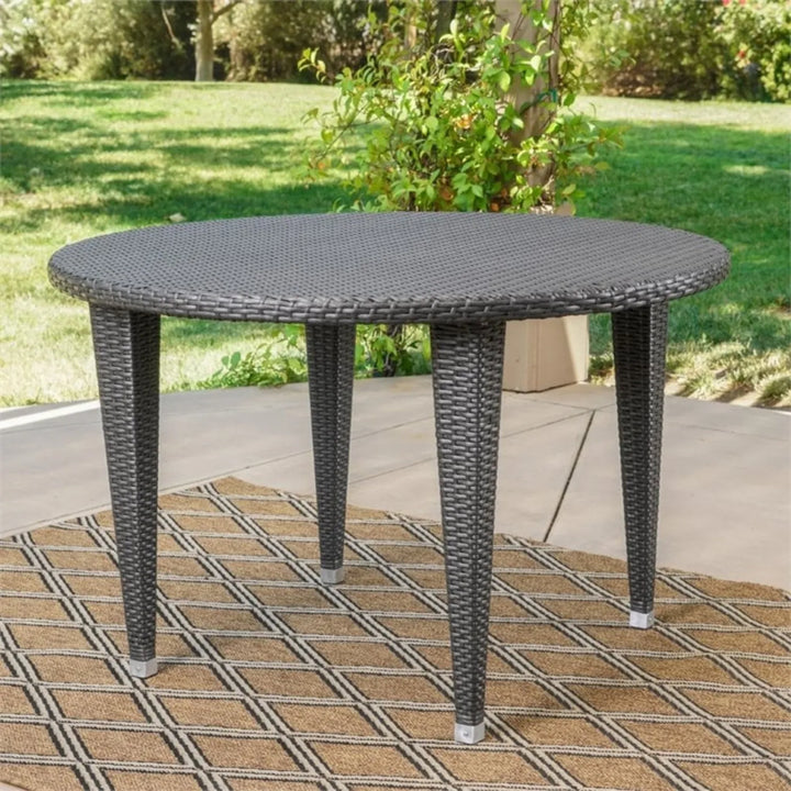 Outdoor Wicker Round Patio Dining Table (Dark Brown)
