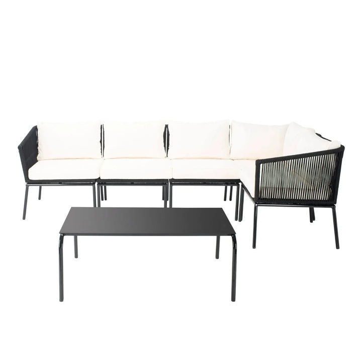 Obeida Outdoor Black Rope L-Shape All Weather Sectional Sofa Set