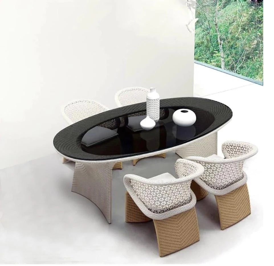 Homela Outdoor Patio Seating Set 4 Chairs and 1 Table Set (Tan + White)