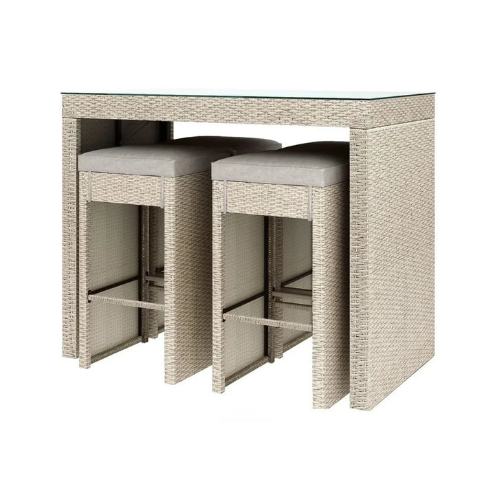 Natsuki 5-Piece Outdoor Rattan Wicker Bar Set with Glass Top Table