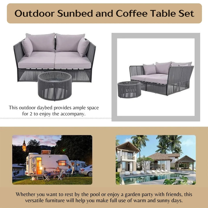 Bilha Outdoor Rope 2 Seater Patio Daybed With Side Table