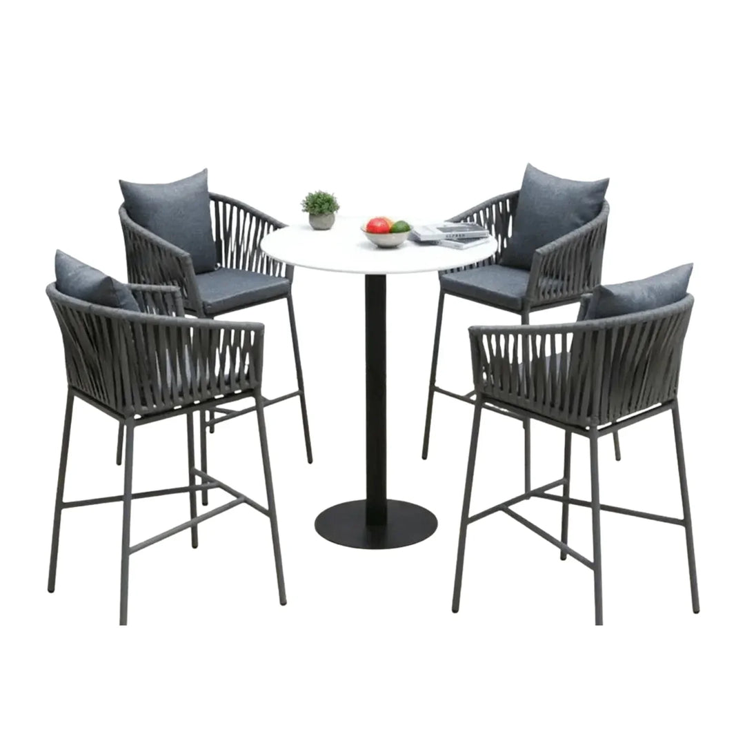 Xyla Outdoor Rope 5-Piece Bar Set With a High-Top Round Table