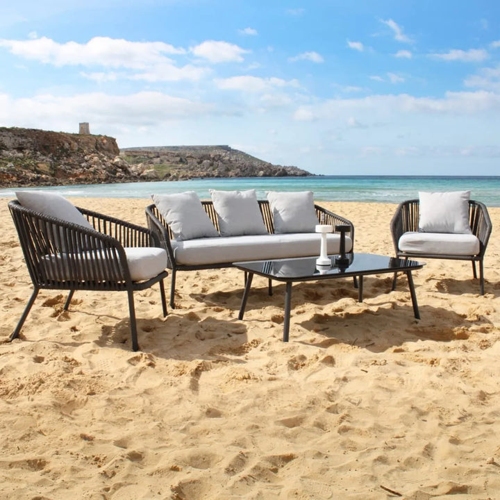 Azalea 4-Piece Outdoor Rope Patio Sofa Set (Black & Off-White)