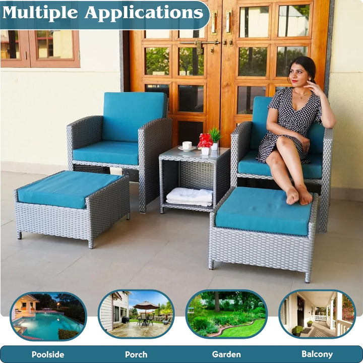 Anushka Outdoor 5 Piece Patio Wicker All Weather Sectional Furniture Set