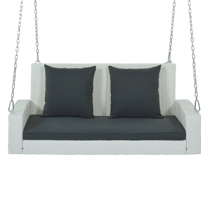 White Rattan Wicker Two Seater Sofa Swing