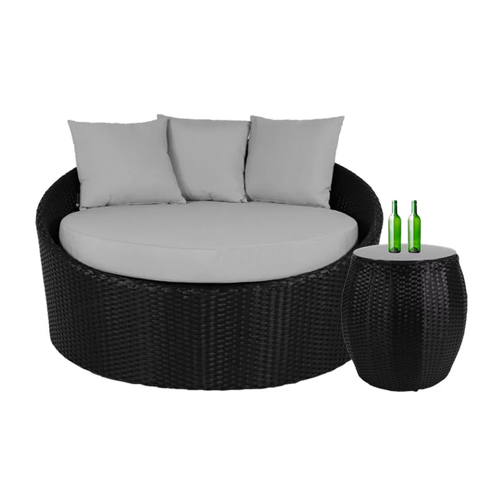 Helene Outdoor Rattan Wicker Daybed with Glass Top Table