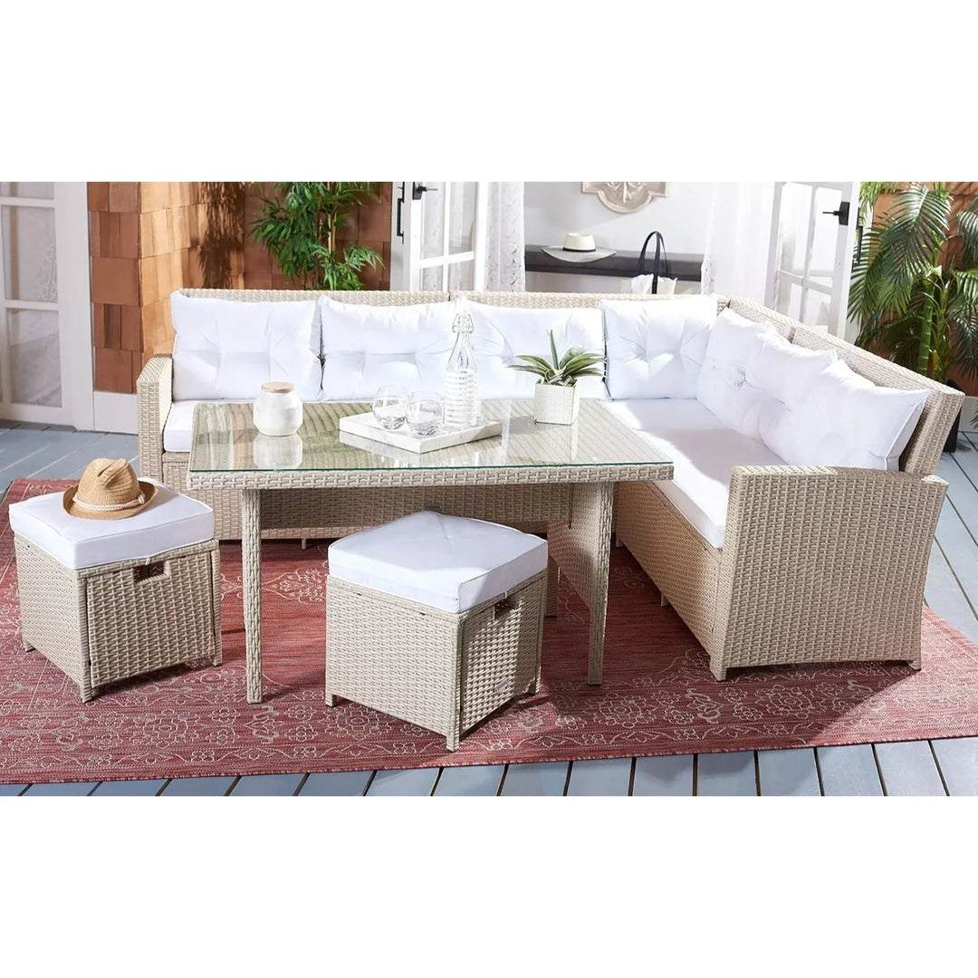 Tereza 5-Piece Wicker Patio Conversation Set (Beige/White)