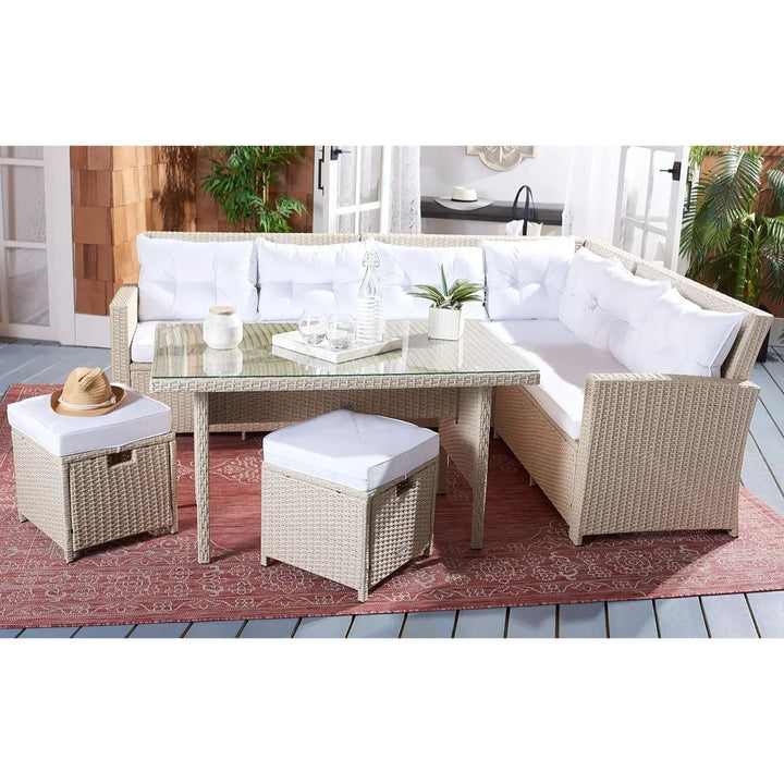 Tereza 5-Piece Wicker Patio Conversation Set (Beige/White)