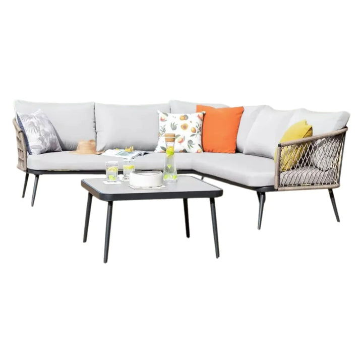 Genevieve Outdoor L-Shape All Weather Handwoven Rope Sofa Set