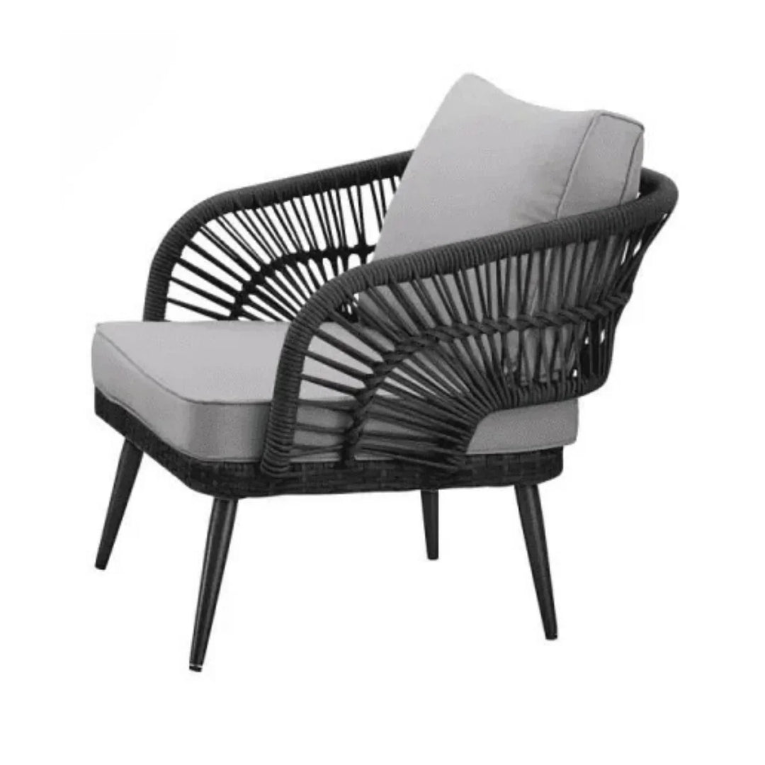 Presley Outdoor Rope 4-Piece Patio Sofa Set with Glass Top Table (Black/Light Grey)