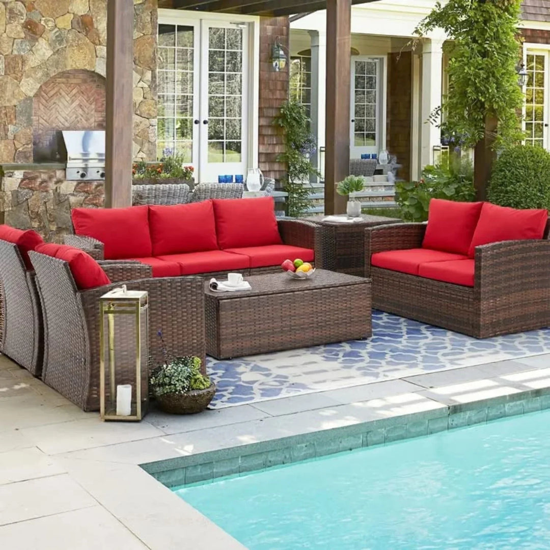 Poorvi Outdoor 7-Seater Wicker Sectional Sofa Set