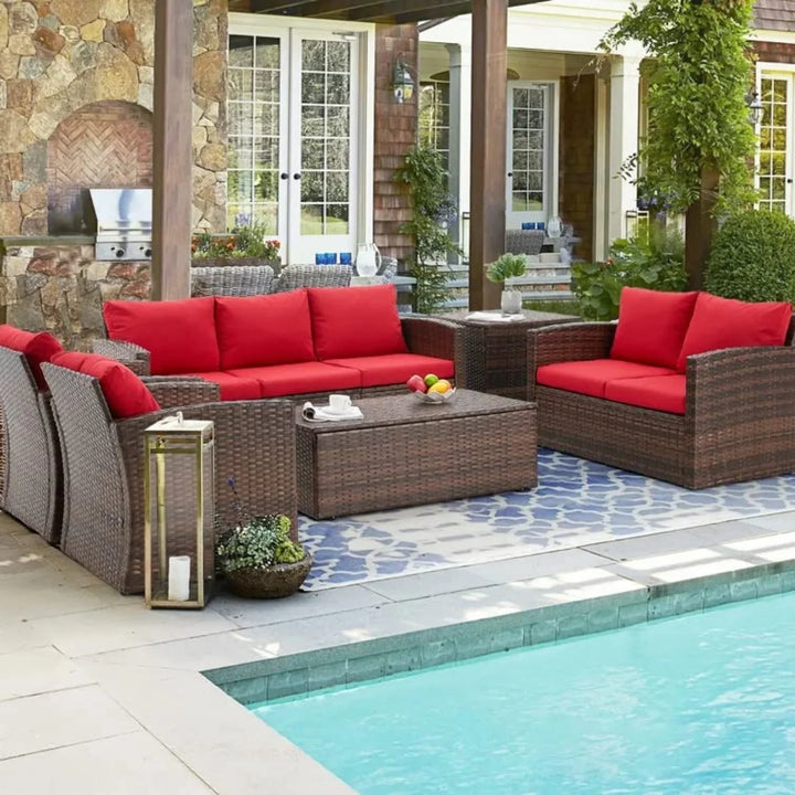 Poorvi Outdoor 7-Seater Wicker Sectional Sofa Set